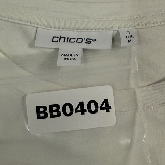 Chicos M Ruffle Bell Sleeve Top White Crewneck 3/4 Sleeve Cotton Blend Boxy - Picture 4 of 9